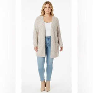 Hem & Thread Fuzzy Open Front Cardigan Speckled Knit M